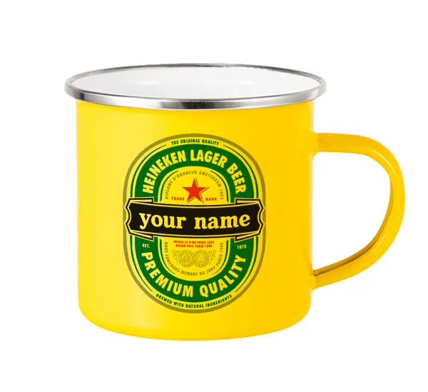 Heineken with name — Yellow Enamel Metallic Cup 360ml
