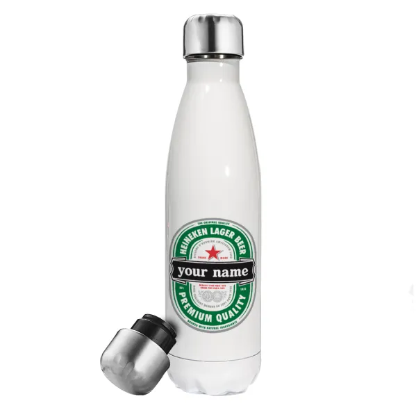 Heineken with name — Metal mug thermos White (Stainless steel), double wall, 500ml