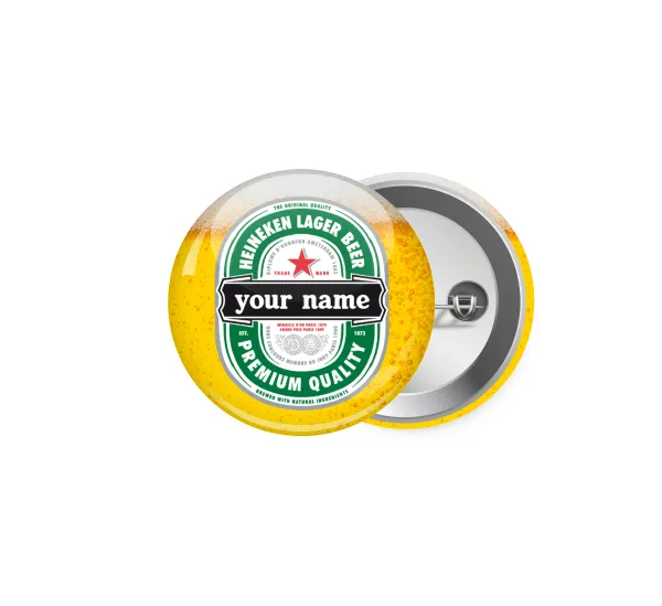Heineken with name — Pin badge, 5cm