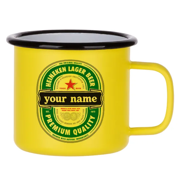 Heineken with name — Metallic enamel MATT Yellow cup 360ml