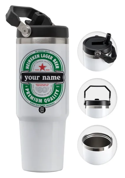 Heineken with name — 30oz stainless Steel Tumbler with Handle