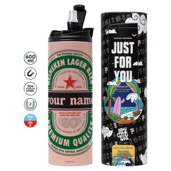 Heineken με όνομα, Tumbler ποτήρι θερμό ΡΟΖ από ανοξείδωτο ατσάλι 600ml