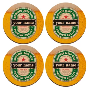 Heineken με όνομα, ΣΕΤ x4 Σουβέρ ξύλινα στρογγυλά plywood (9cm)