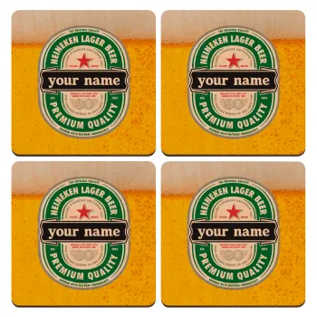 Heineken με όνομα, ΣΕΤ x4 Σουβέρ ξύλινα τετράγωνα plywood (9cm)