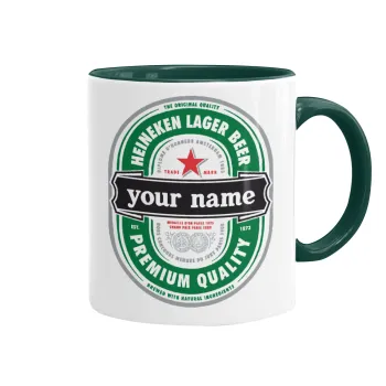 Heineken with name, Mug colored green, ceramic, 330ml