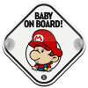 Baby mario on board λευκό, Σήμανση αυτοκινήτου Baby On Board ξύλινο με βεντουζάκια (16x16cm)
