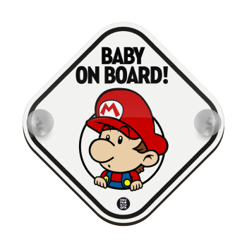 Baby mario on board λευκό, Baby On Board wooden car sign with suction cups (16x16cm)