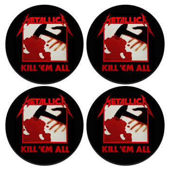 Metallica Kill' em all, ΣΕΤ 4 Σουβέρ ξύλινα στρογγυλά (9cm)