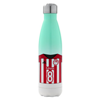 Ολυμπιακός εμφάνιση, Μεταλλικό παγούρι θερμός Πράσινο/Λευκό (Stainless steel), διπλού τοιχώματος, 500ml