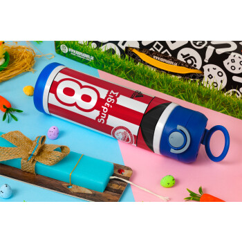 Ολυμπιακός εμφάνιση, Easter candle, Childrens hot water bottle, stainless steel, with safety straw, BLUE (500ml)