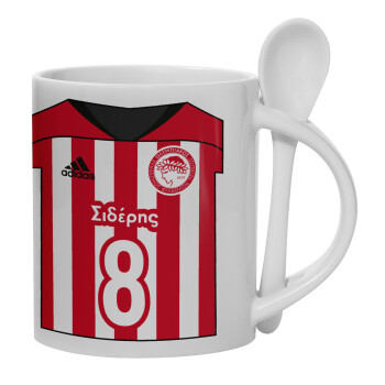 Ολυμπιακός εμφάνιση, Ceramic coffee mug with Spoon, 330ml (1pcs)