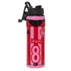 Metallic water bottle with safety lid, 850ml aluminum