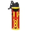 Metallic water bottle with safety lid, 850ml aluminum