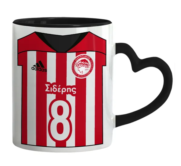 Ολυμπιακός εμφάνιση — Mug heart black handle, ceramic, 330ml