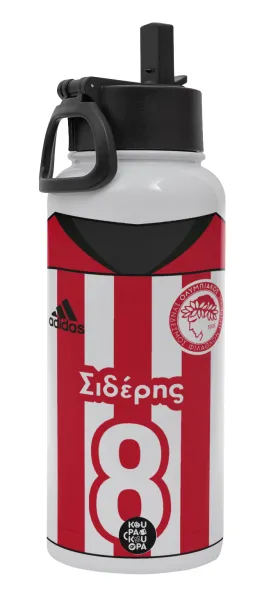 Ολυμπιακός εμφάνιση — Metal mug thermo White with Straw and Spout Lid (Stainless steel), double wall, 950ml