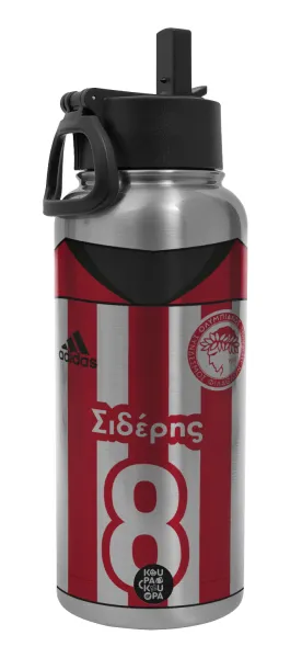 Ολυμπιακός εμφάνιση — Metal mug thermo Silver with Straw and Spout Lid (Stainless steel), double wall, 950ml