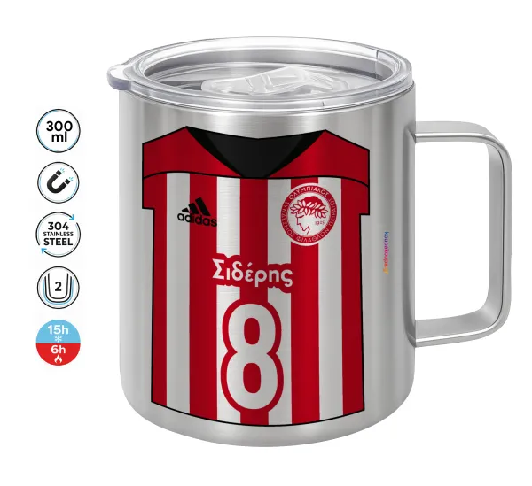 Ολυμπιακός εμφάνιση — Double-walled stainless steel mug 300ml with temperature-retaining lid