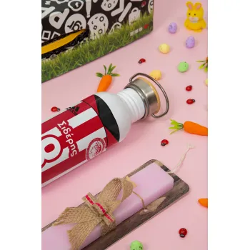 Ολυμπιακός εμφάνιση, Πασχαλινή Λαμπάδα με παγούρι μεταλλικό (620ml, stainless steel) & κερί αρωματικό πλακέ (30cm) (ΡΟΖ)