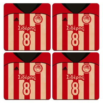 Ολυμπιακός εμφάνιση, ΣΕΤ x4 Σουβέρ ξύλινα τετράγωνα plywood (9cm)