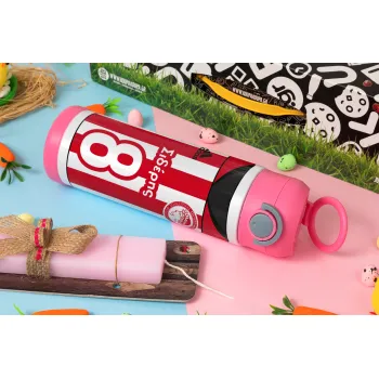 Ολυμπιακός εμφάνιση, Easter candle, Childrens hot water bottle, stainless steel, with safety straw, PINK (500ml)