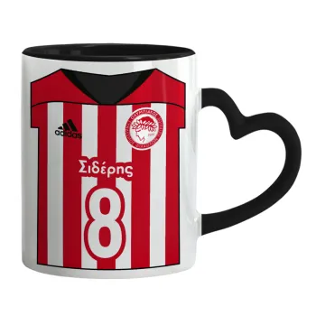Ολυμπιακός εμφάνιση, Mug heart black handle, ceramic, 330ml