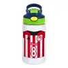 Children's hot water bottle, stainless steel, with safety straw, green, blue (350ml)