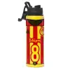 Metallic water bottle with safety lid, 850ml aluminum