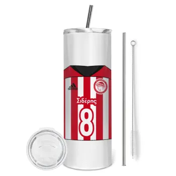 Ολυμπιακός εμφάνιση, Tumbler stainless steel 600ml, with metal straw & cleaning brush