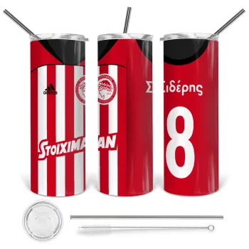 Ολυμπιακός εμφάνιση, Tumbler stainless steel 600ml, with metal straw & cleaning brush