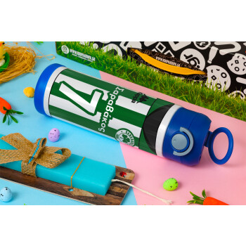 Παναθηναϊκός εμφάνιση, Easter candle, Childrens hot water bottle, stainless steel, with safety straw, BLUE (500ml)
