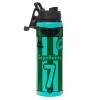 Metallic water bottle with safety lid, 850ml aluminum