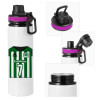 Metallic water bottle with safety lid, 850ml aluminum