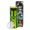 Neon Yellow Travel Tumbler θερμό, μεταλλικό καλαμάκι(Ανωξείδωτο 304 Food grade, BPA free, 600ml)