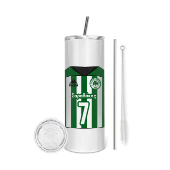 Παναθηναϊκός εμφάνιση, Tumbler ποτήρι θερμό από ανοξείδωτο ατσάλι 600ml, με μεταλλικό καλαμάκι & βούρτσα καθαρισμού