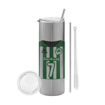Παναθηναϊκός εμφάνιση, Tumbler stainless steel Silver 600ml, with metal straw & cleaning brush