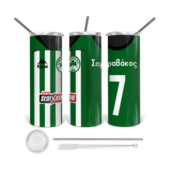 Παναθηναϊκός εμφάνιση, Tumbler ποτήρι θερμό από ανοξείδωτο ατσάλι 600ml, με μεταλλικό καλαμάκι & βούρτσα καθαρισμού