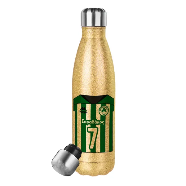 Παναθηναϊκός εμφάνιση — Glitter gold stainless steel thermos bottle, double-walled, 500ml