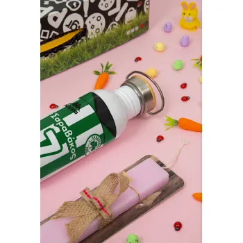 Παναθηναϊκός εμφάνιση, Πασχαλινή Λαμπάδα με παγούρι μεταλλικό (620ml, stainless steel) & κερί αρωματικό πλακέ (30cm) (ΡΟΖ)