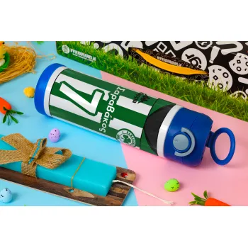 Παναθηναϊκός εμφάνιση, Easter candle, Childrens hot water bottle, stainless steel, with safety straw, BLUE (500ml)