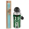 Easter Set, metallic silver aluminum water bottle (500ml) & scented flat Easter candle (30cm) (TURQUOISE)