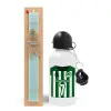 Easter Set, metallic aluminum water bottle (500ml) & scented flat candle (30cm) (TURQUOISE)