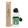 Easter Set, metallic aluminum water bottle (500ml) & aromatic flat Easter candle (30cm) (GRAY)