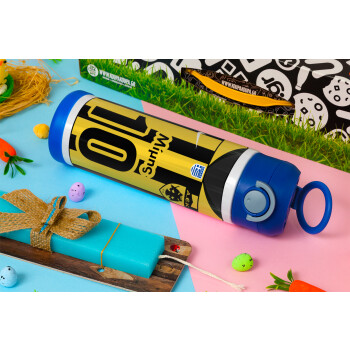 ΑΕΚ εμφάνιση, Easter candle, Childrens hot water bottle, stainless steel, with safety straw, BLUE (500ml)