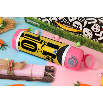 ΑΕΚ εμφάνιση, Πασχαλινή Λαμπάδα με Παιδικό παγούρι θερμό, ανοξείδωτο, με καλαμάκι ασφαλείας, ΡΟΖ (500ml)