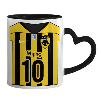ΑΕΚ εμφάνιση, Mug heart black handle, ceramic, 330ml