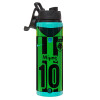 Metallic water bottle with safety lid, 850ml aluminum