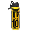 Metallic water bottle with safety lid, 850ml aluminum