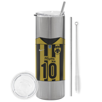 ΑΕΚ εμφάνιση, Tumbler stainless steel Silver 600ml, with metal straw & cleaning brush