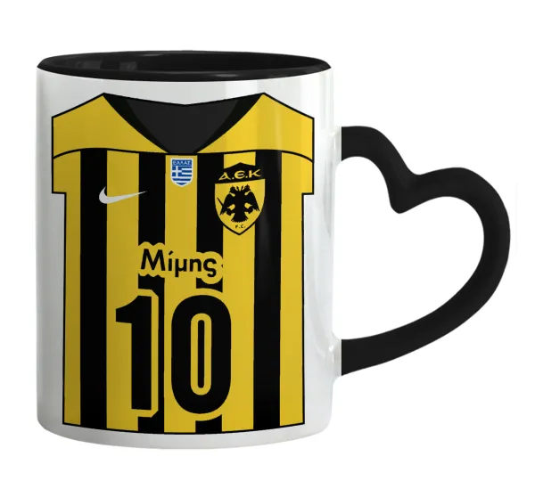 ΑΕΚ εμφάνιση — Mug heart black handle, ceramic, 330ml