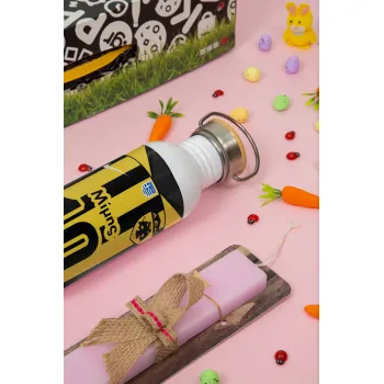 ΑΕΚ εμφάνιση, Πασχαλινή Λαμπάδα με παγούρι μεταλλικό (620ml, stainless steel) & κερί αρωματικό πλακέ (30cm) (ΡΟΖ)